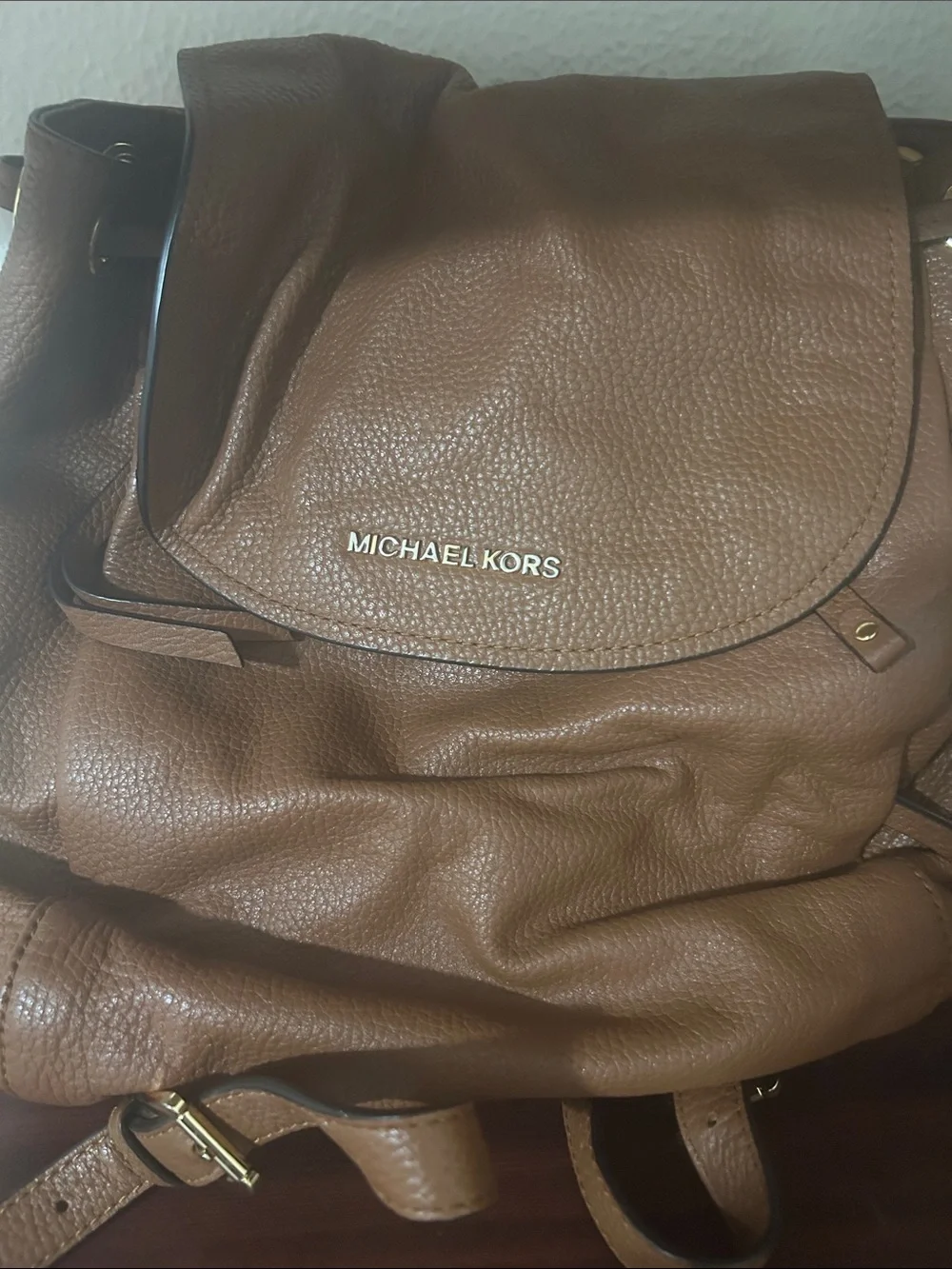 Michael Kors Cognac Pebbled Leather Backpack with Gold Hardware